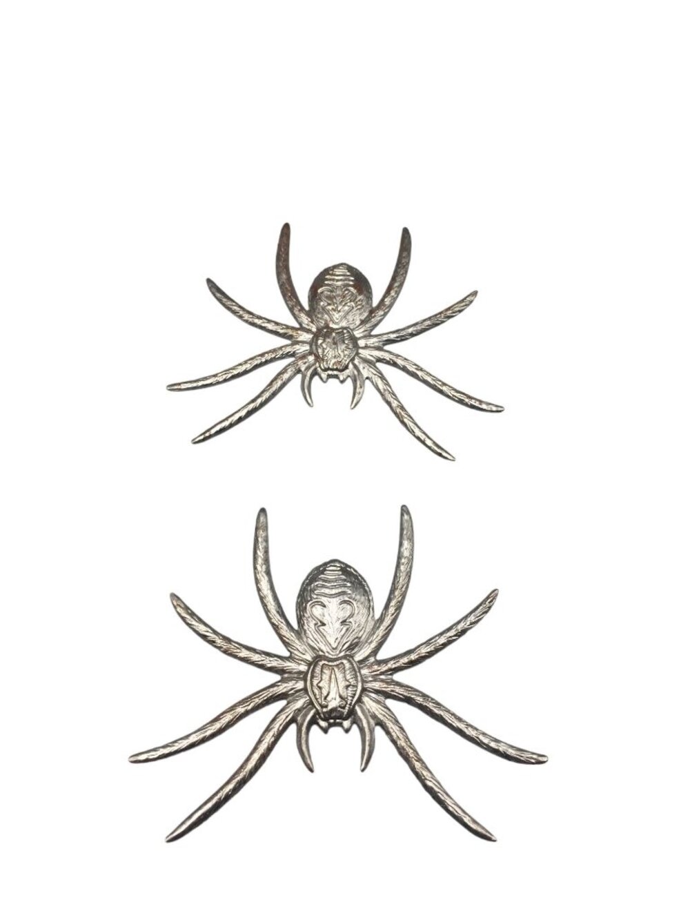 Pressed Metal Halloween Silver Spiders Lightweight Set of 2